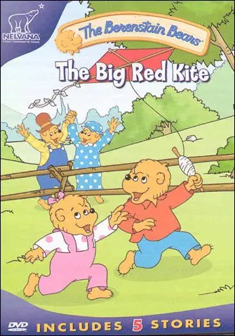 Berenstain Bears flying a big red kite.